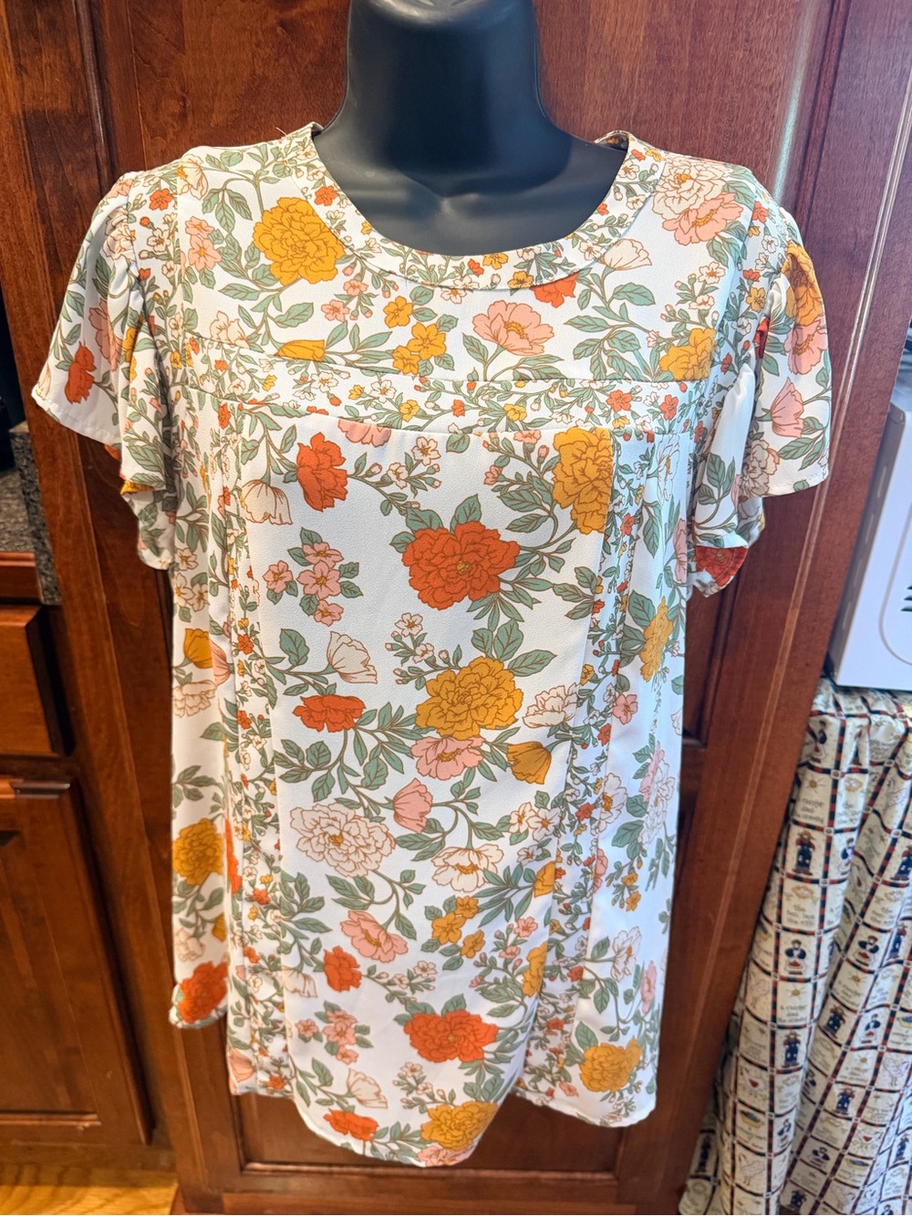 DR2 White Floral Tunic with Orange, Yellow & Pink Blossoms